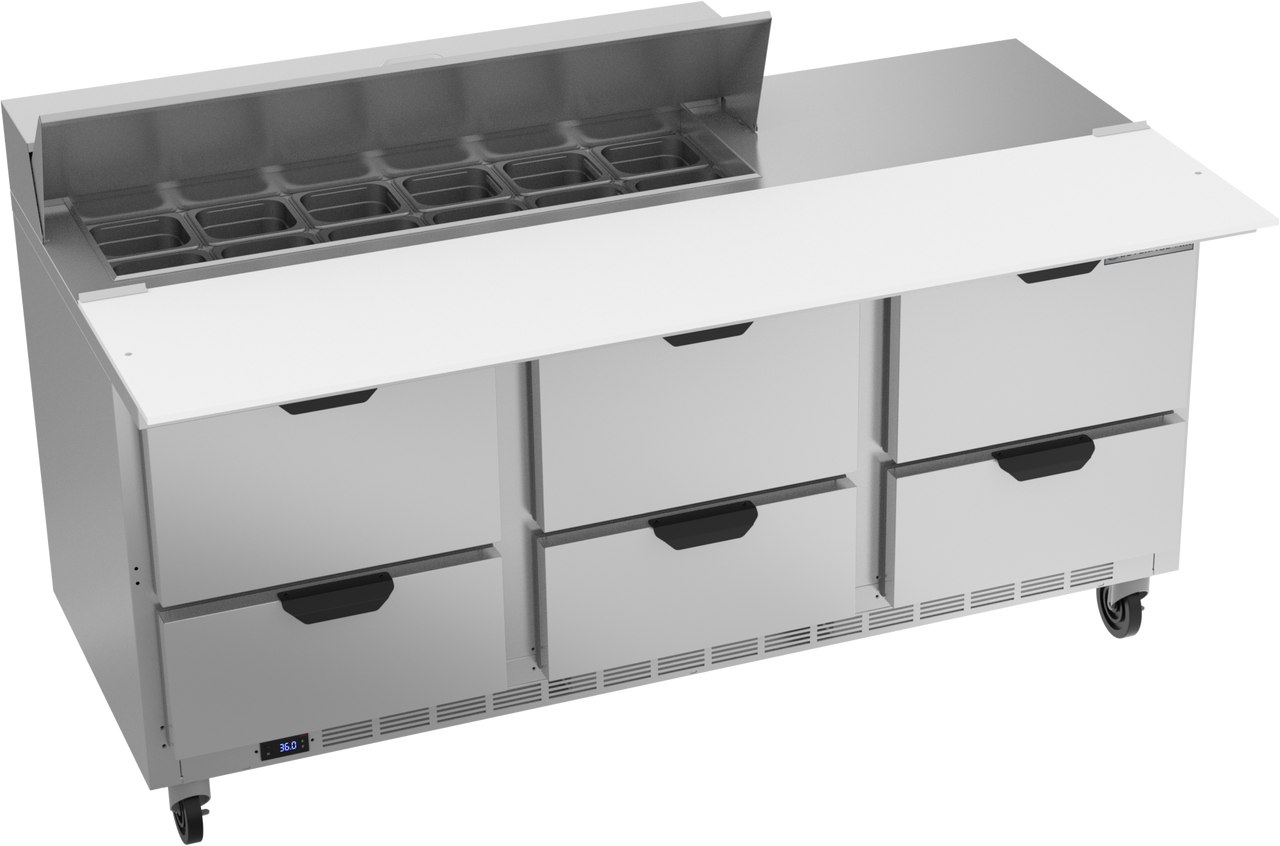 SPED72HC-12C-6 | 72" Sandwich Prep Table Six Drawers with 17" Cutting Board