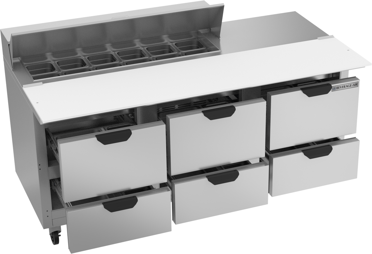 SPED72HC-12C-6 | 72" Sandwich Prep Table Six Drawers with 17" Cutting Board
