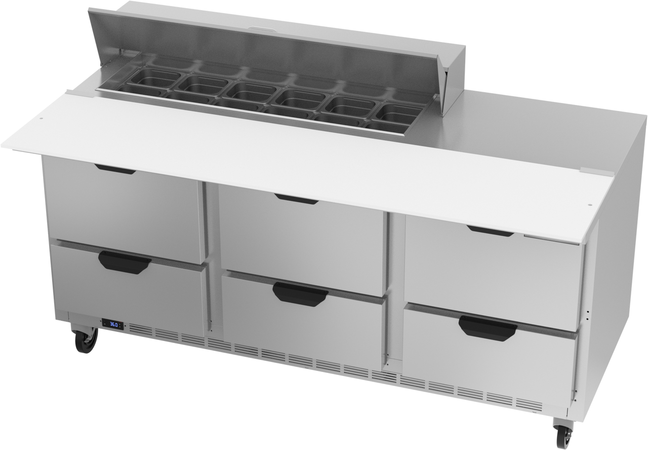 SPED72HC-12C-6 | 72" Sandwich Prep Table Six Drawers with 17" Cutting Board