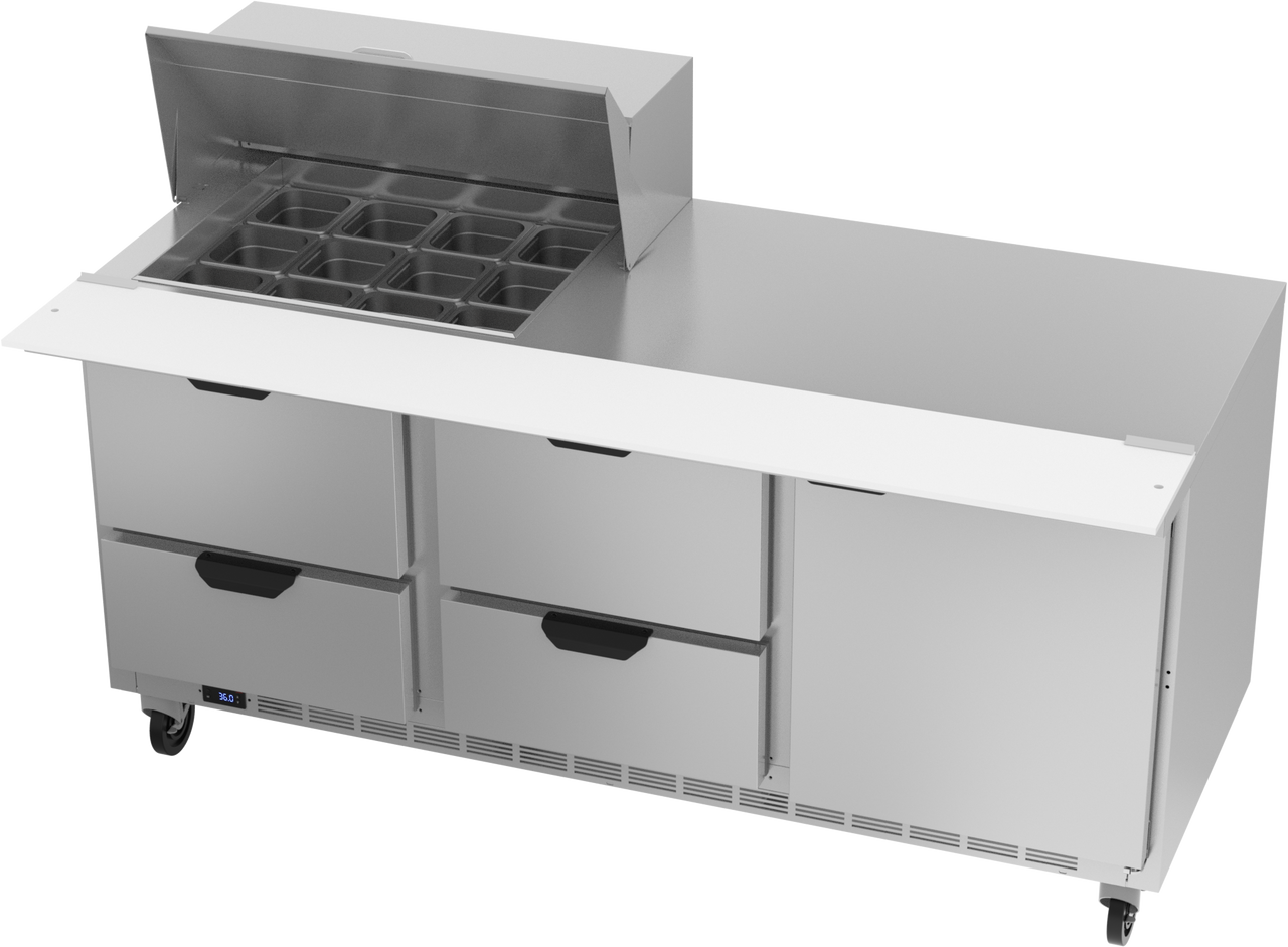 SPED72HC-12M-4 | 72" Sandwich Prep Table Four Drawers One Door Mega Top