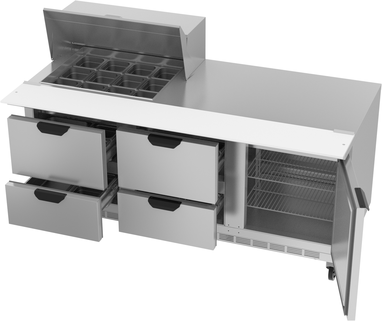 SPED72HC-12M-4 | 72" Sandwich Prep Table Four Drawers One Door Mega Top