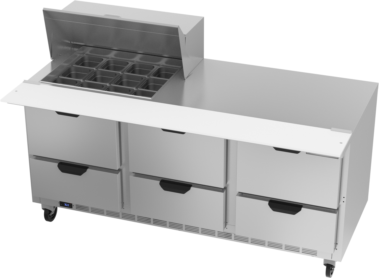 SPED72HC-12M-6 | 72" Sandwich Prep Table Six Drawers Mega Top