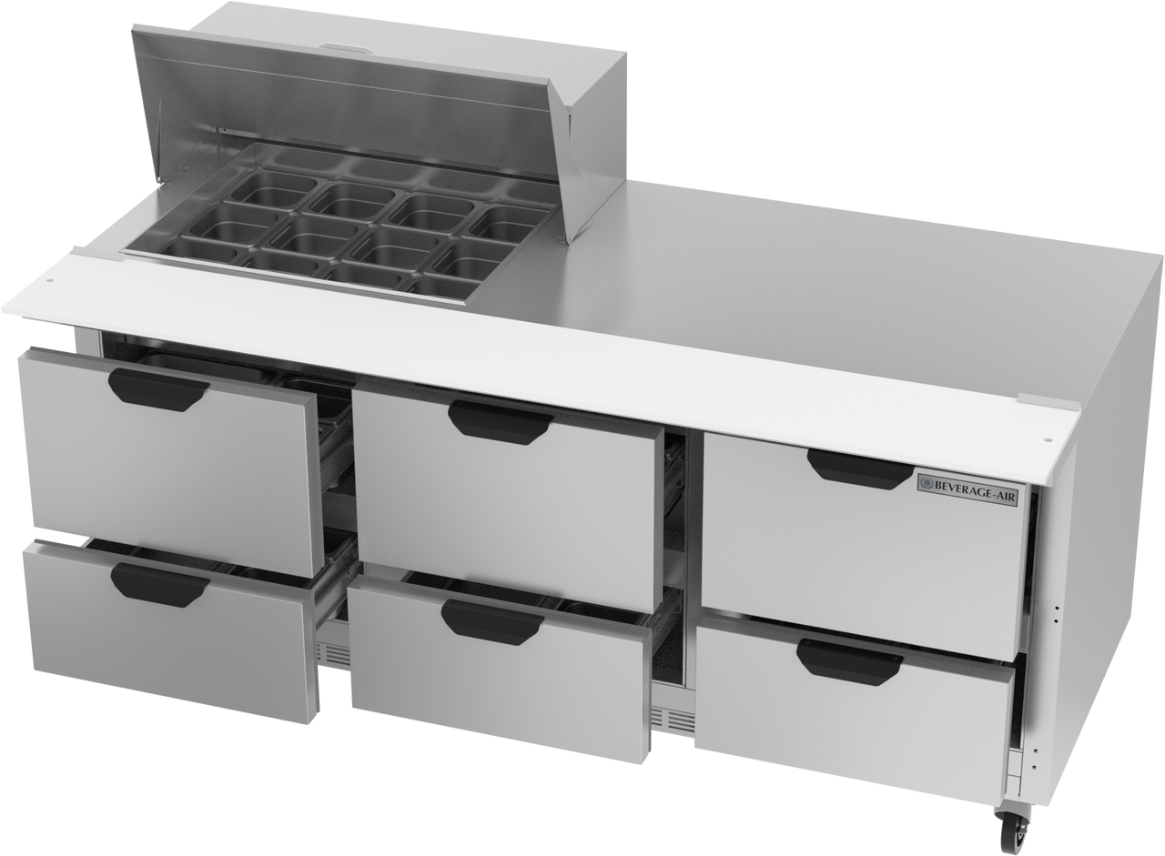 SPED72HC-12M-6 | 72" Sandwich Prep Table Six Drawers Mega Top