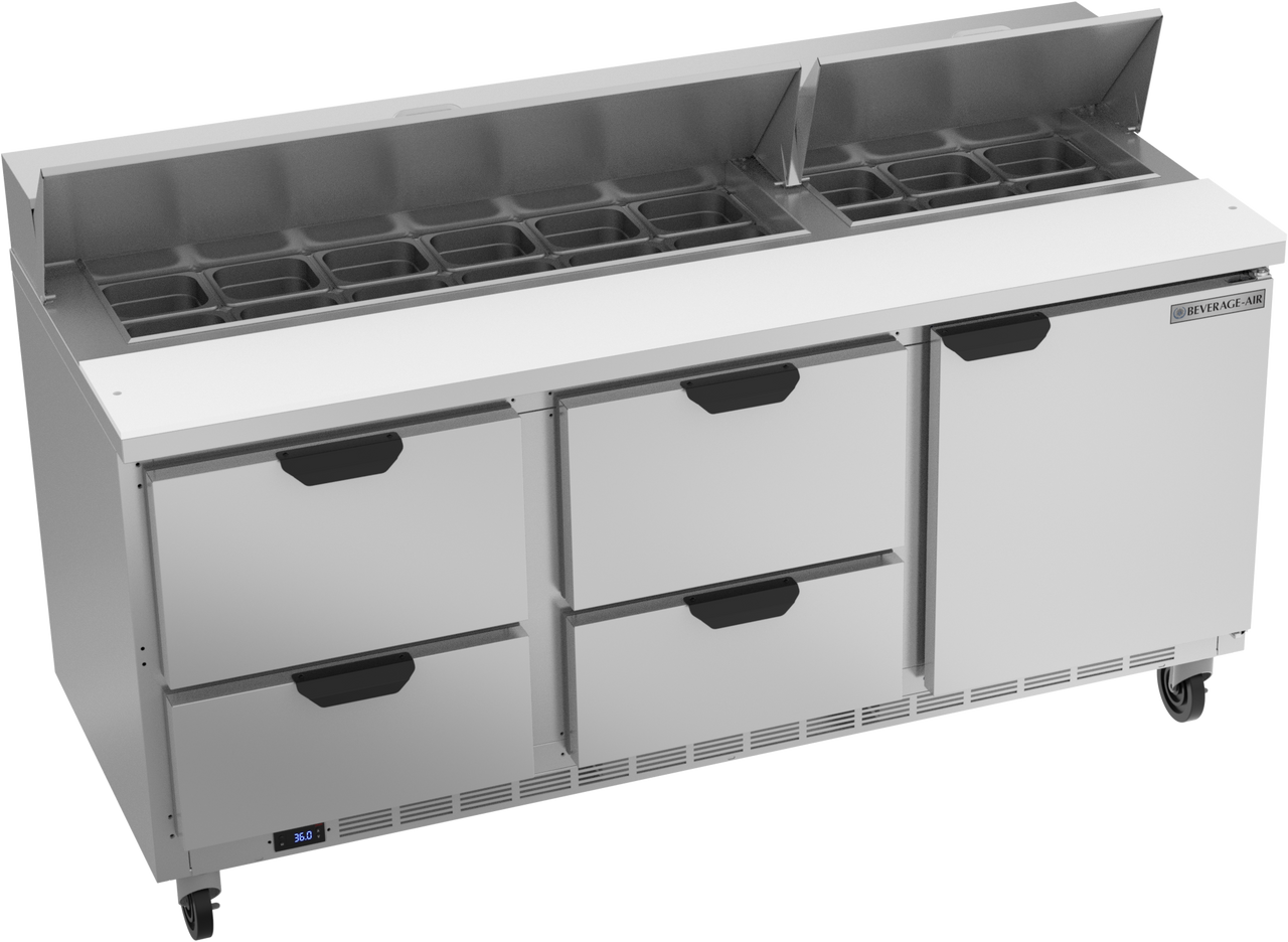 SPED72HC-18-4 | 72" Sandwich Prep Table Four Drawers One Door Standard Top
