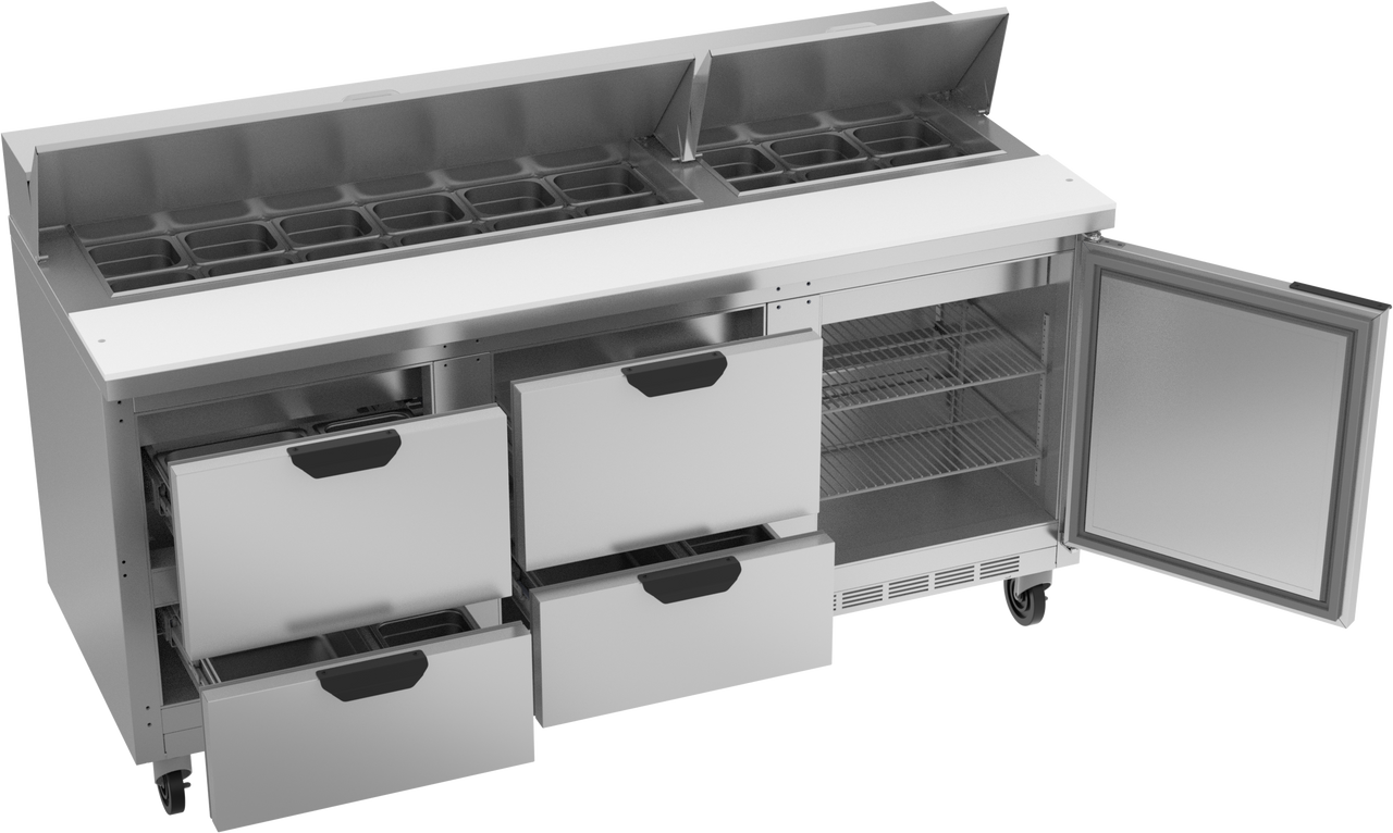 SPED72HC-18-4 | 72" Sandwich Prep Table Four Drawers One Door Standard Top