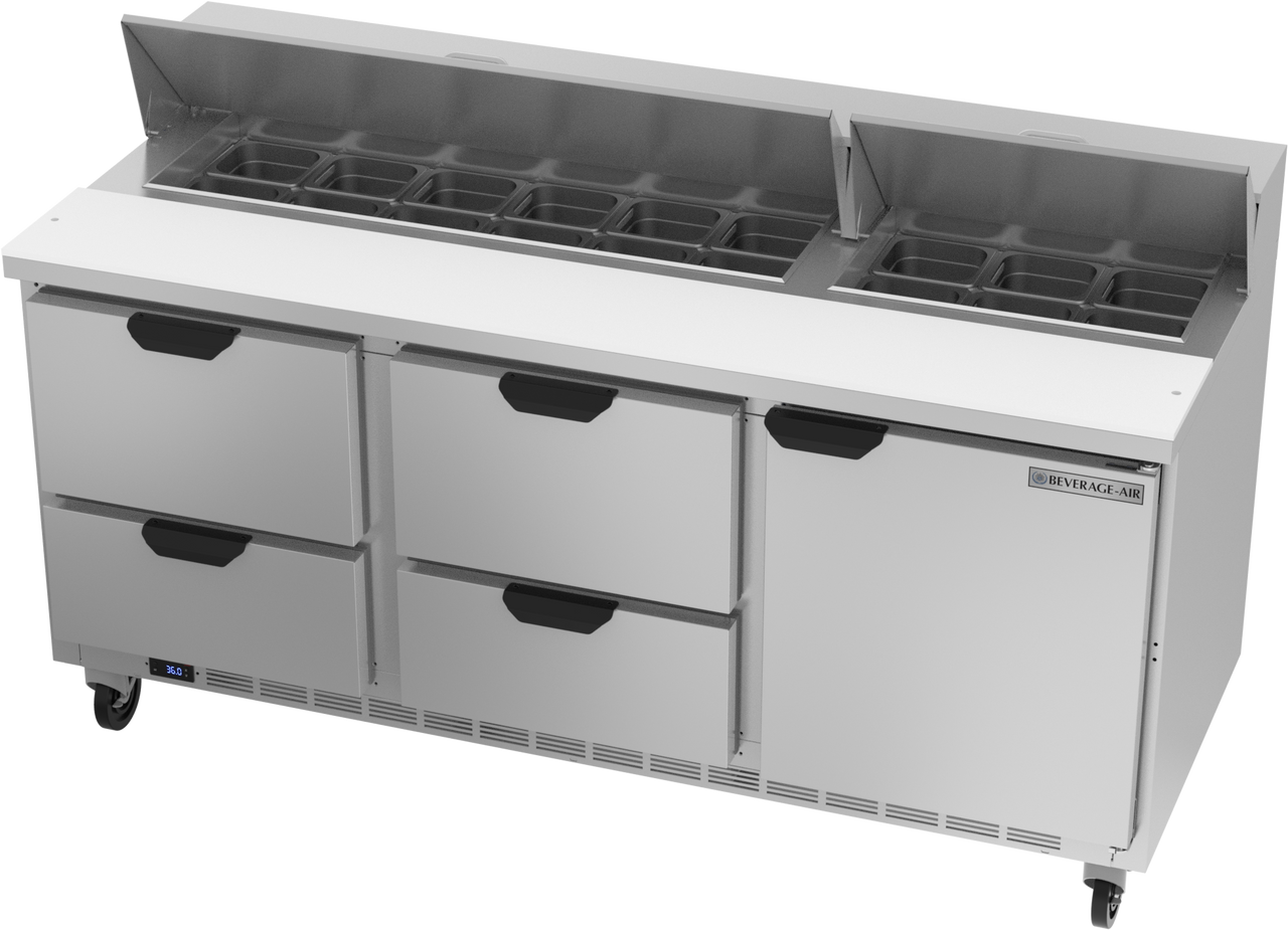 SPED72HC-18-4 | 72" Sandwich Prep Table Four Drawers One Door Standard Top