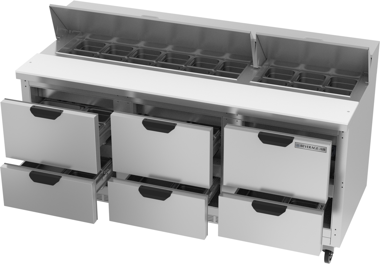 SPED72HC-18-6 | 72" Sandwich Prep Table Six Drawers Standard Top