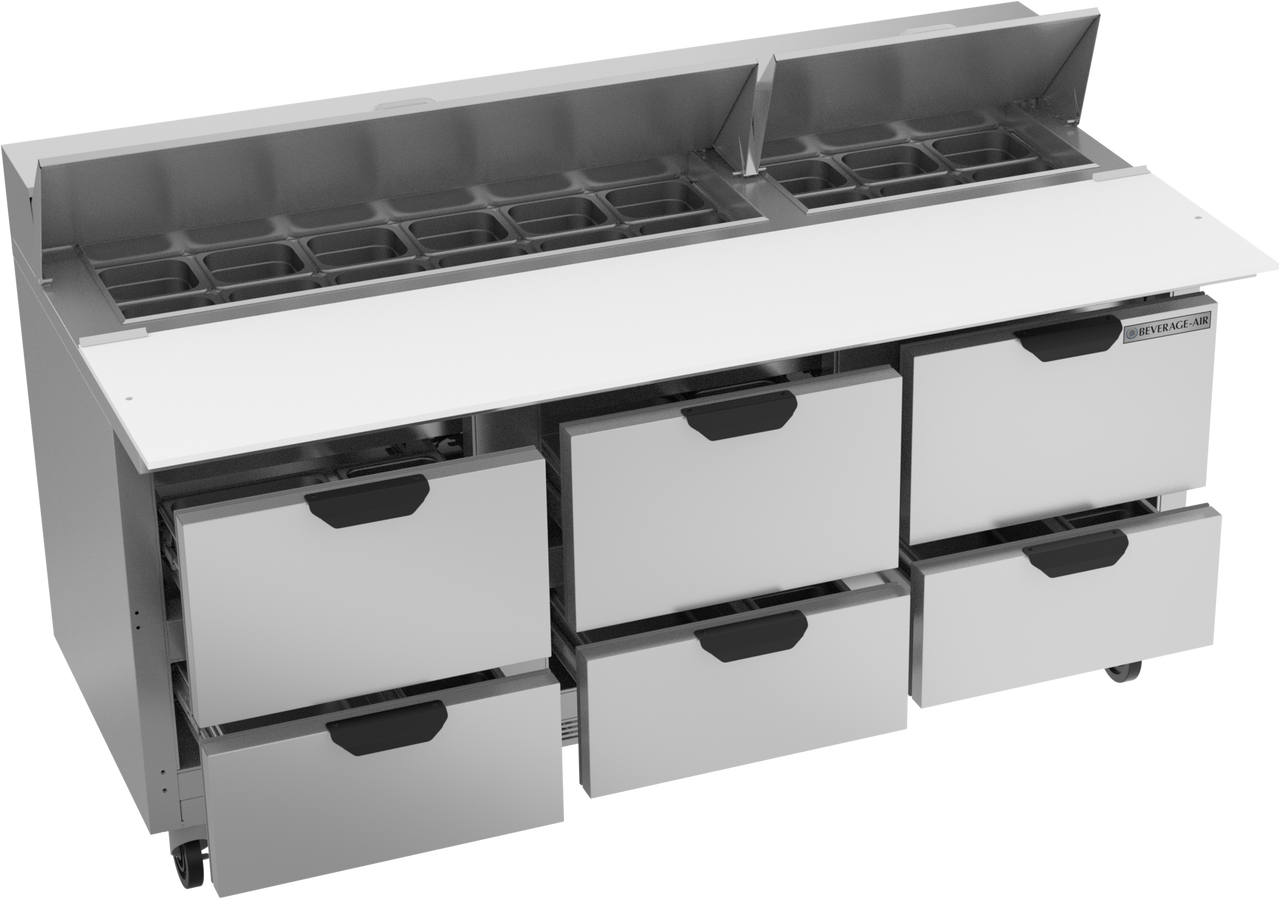 SPED72HC-18C-6 | 72" Sandwich Prep Table Six Drawers with 17" Cutting Board
