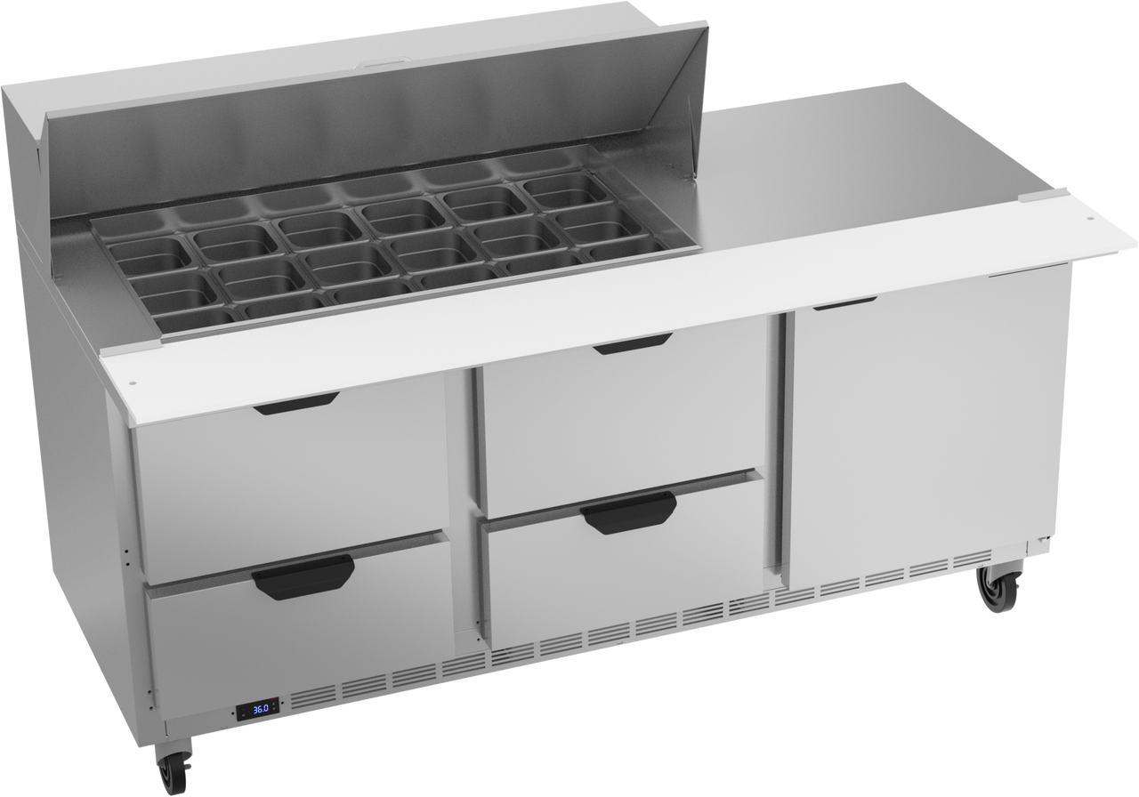 SPED72HC-18M-4 | 72" Sandwich Prep Table Four Drawers One Door Mega Top