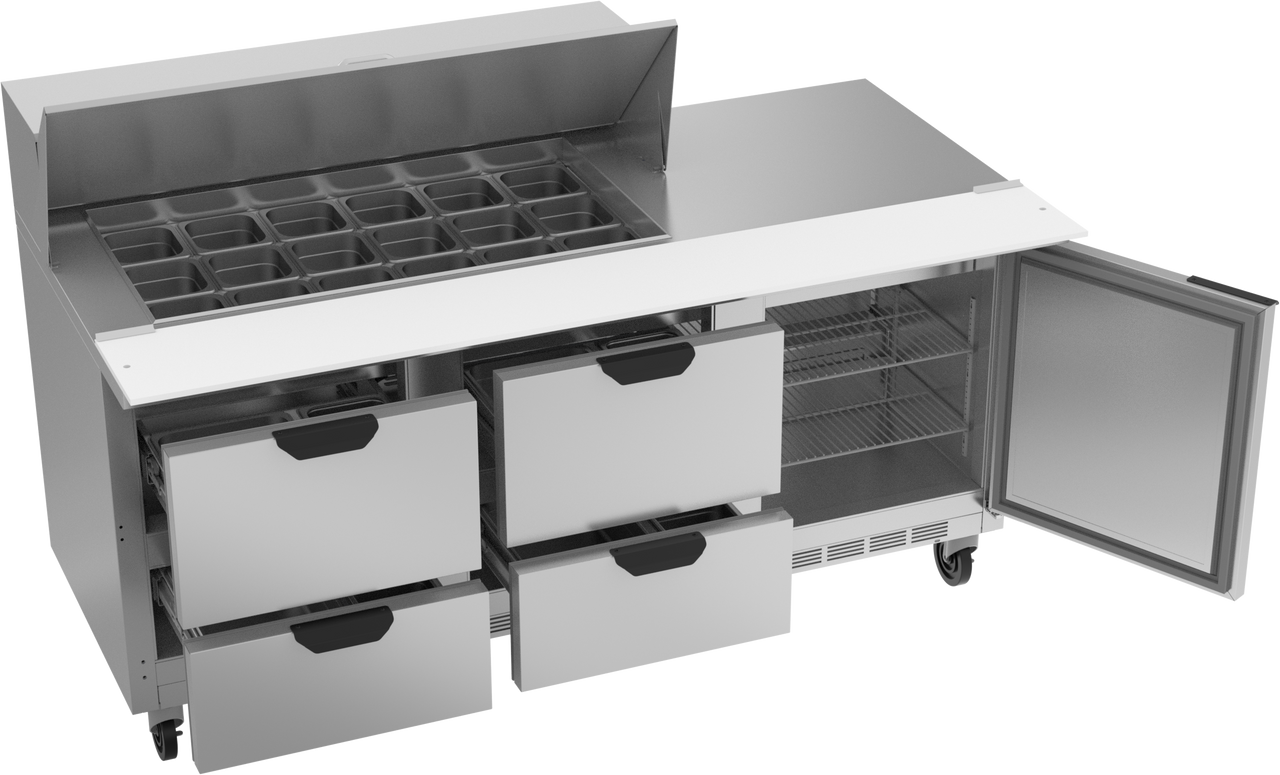 SPED72HC-18M-4 | 72" Sandwich Prep Table Four Drawers One Door Mega Top