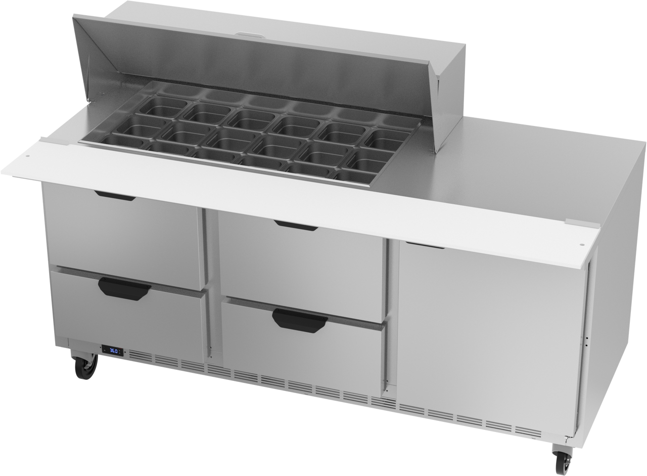 SPED72HC-18M-4 | 72" Sandwich Prep Table Four Drawers One Door Mega Top