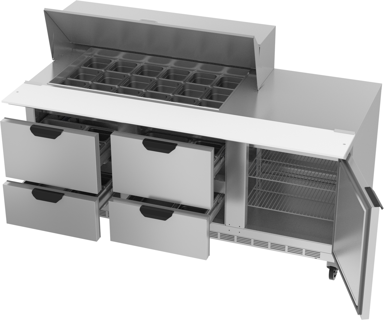 SPED72HC-18M-4 | 72" Sandwich Prep Table Four Drawers One Door Mega Top