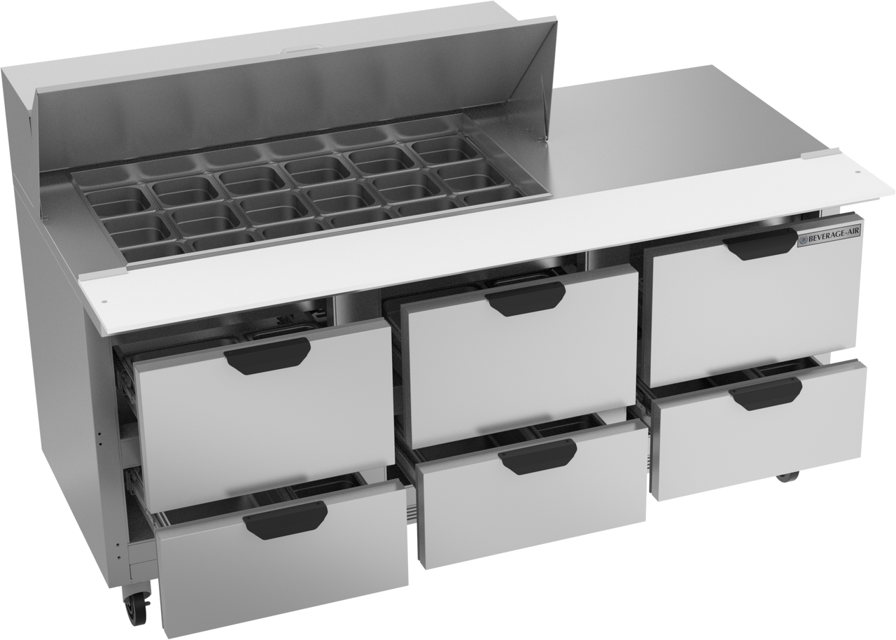 SPED72HC-18M-6 | 72" Sandwich Prep Table Six Drawers Mega Top