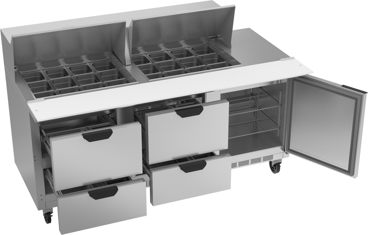 SPED72HC-24M-4 | 72" Sandwich Prep Table Four Drawers One Door Mega Top