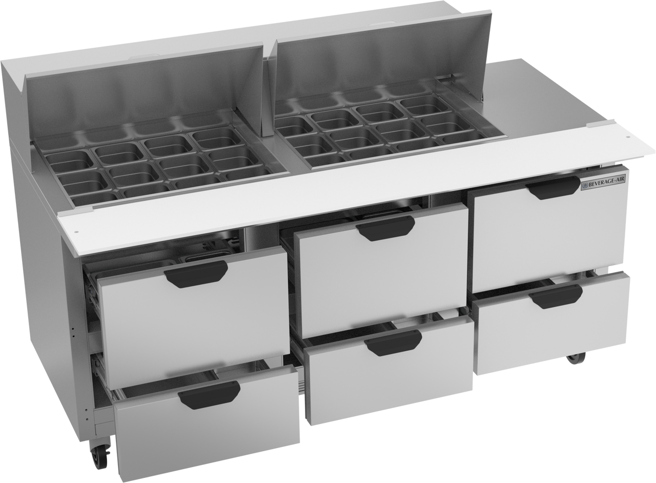 SPED72HC-24M-6 | 72" Sandwich Prep Table Six Drawers Mega Top