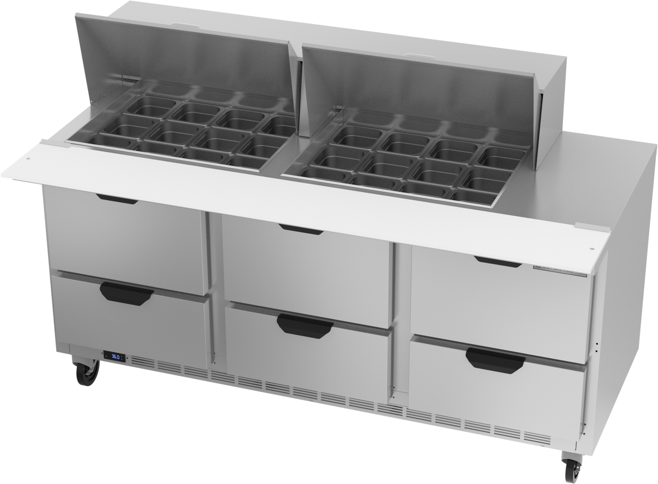 SPED72HC-24M-6 | 72" Sandwich Prep Table Six Drawers Mega Top