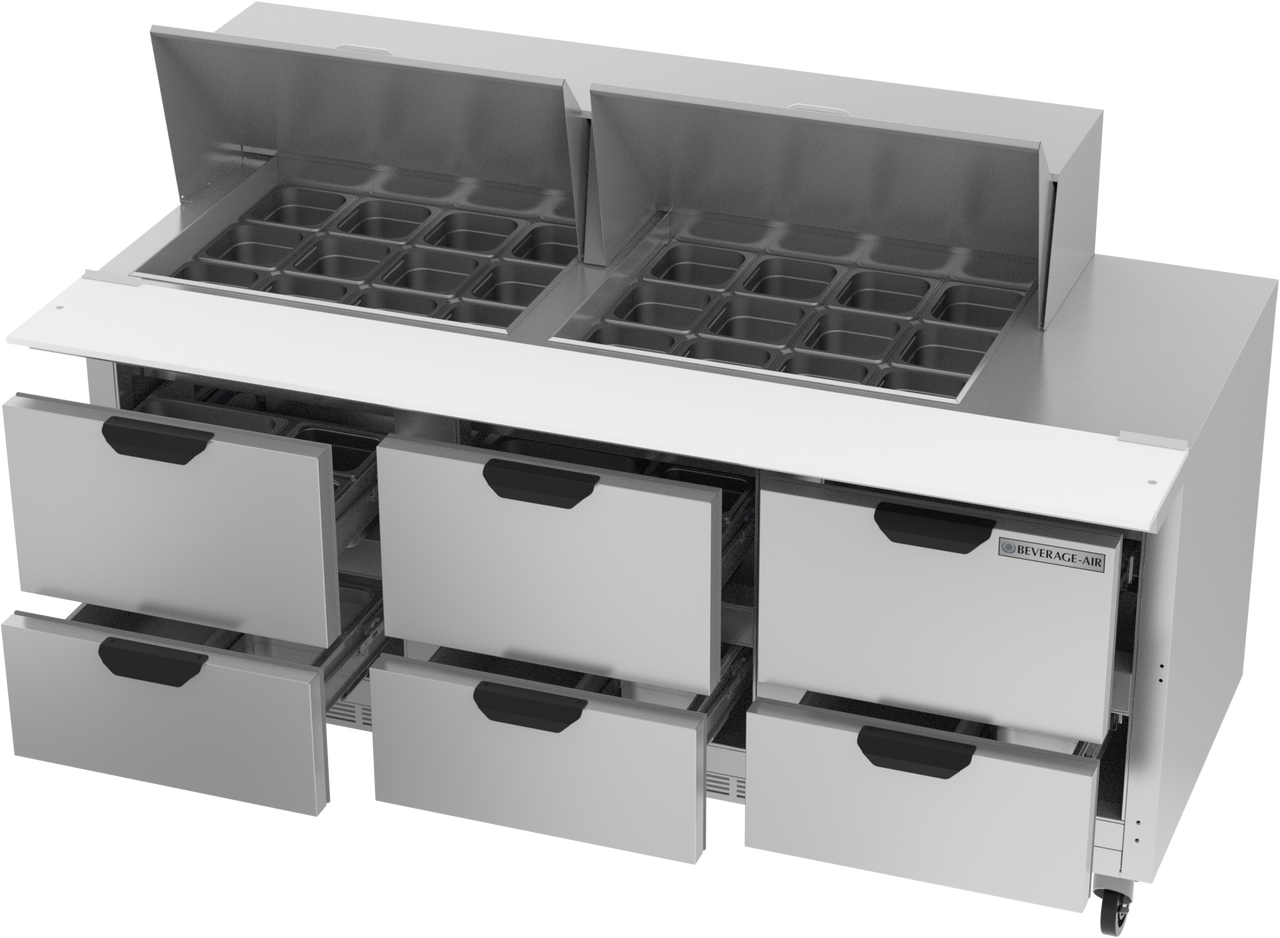 SPED72HC-24M-6 | 72" Sandwich Prep Table Six Drawers Mega Top