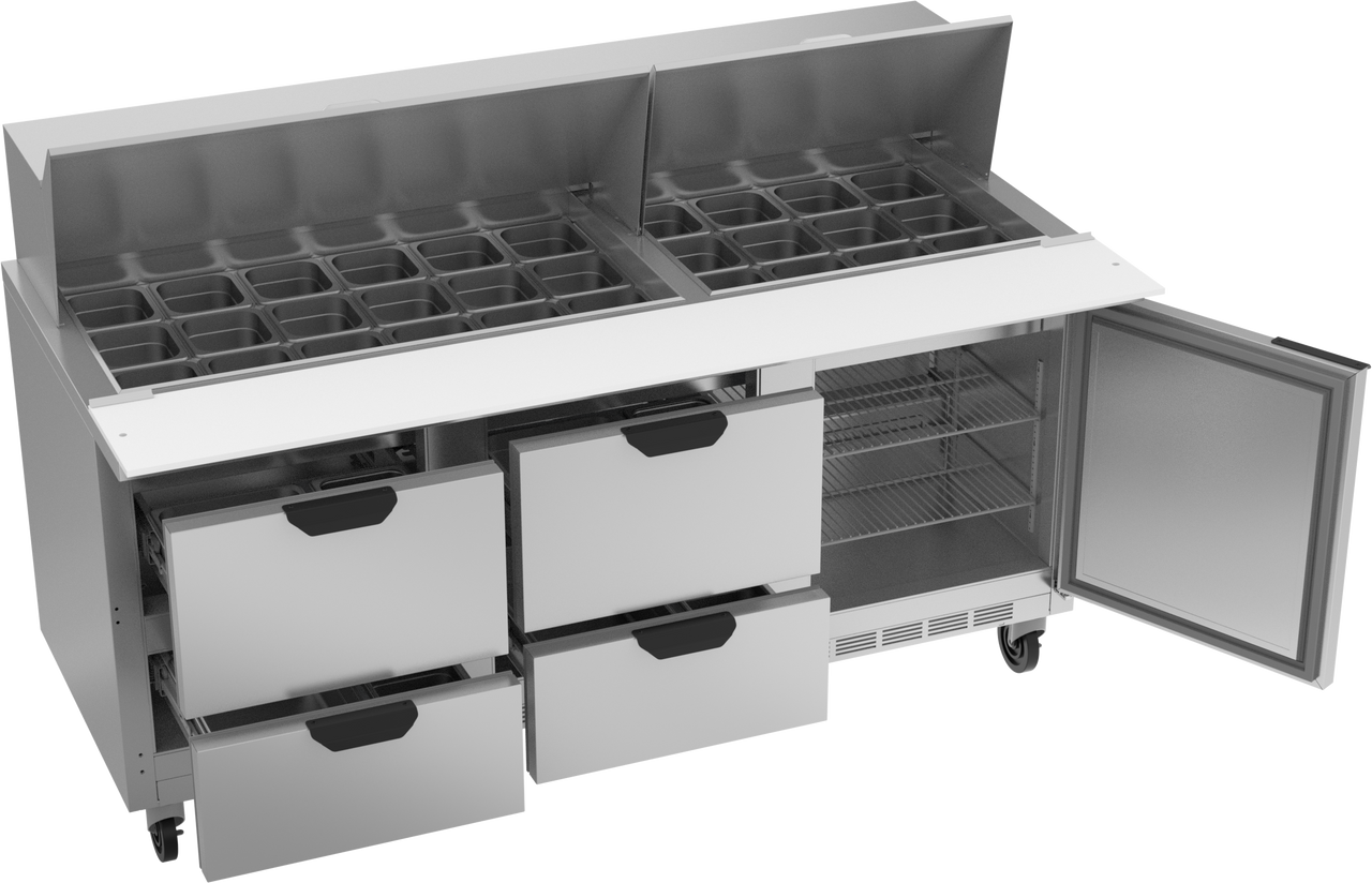 SPED72HC-30M-4 | 72" Sandwich Prep Table Four Drawers One Door Mega Top