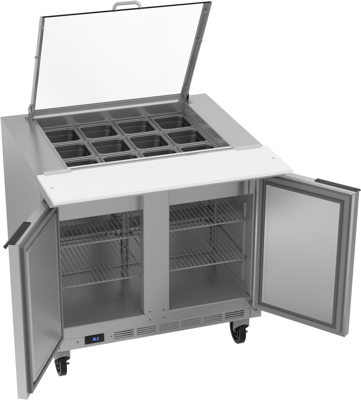 SPE36HC-12M-CL | 36" Sandwich Prep Table Two Door Mega Top with Clear Lid