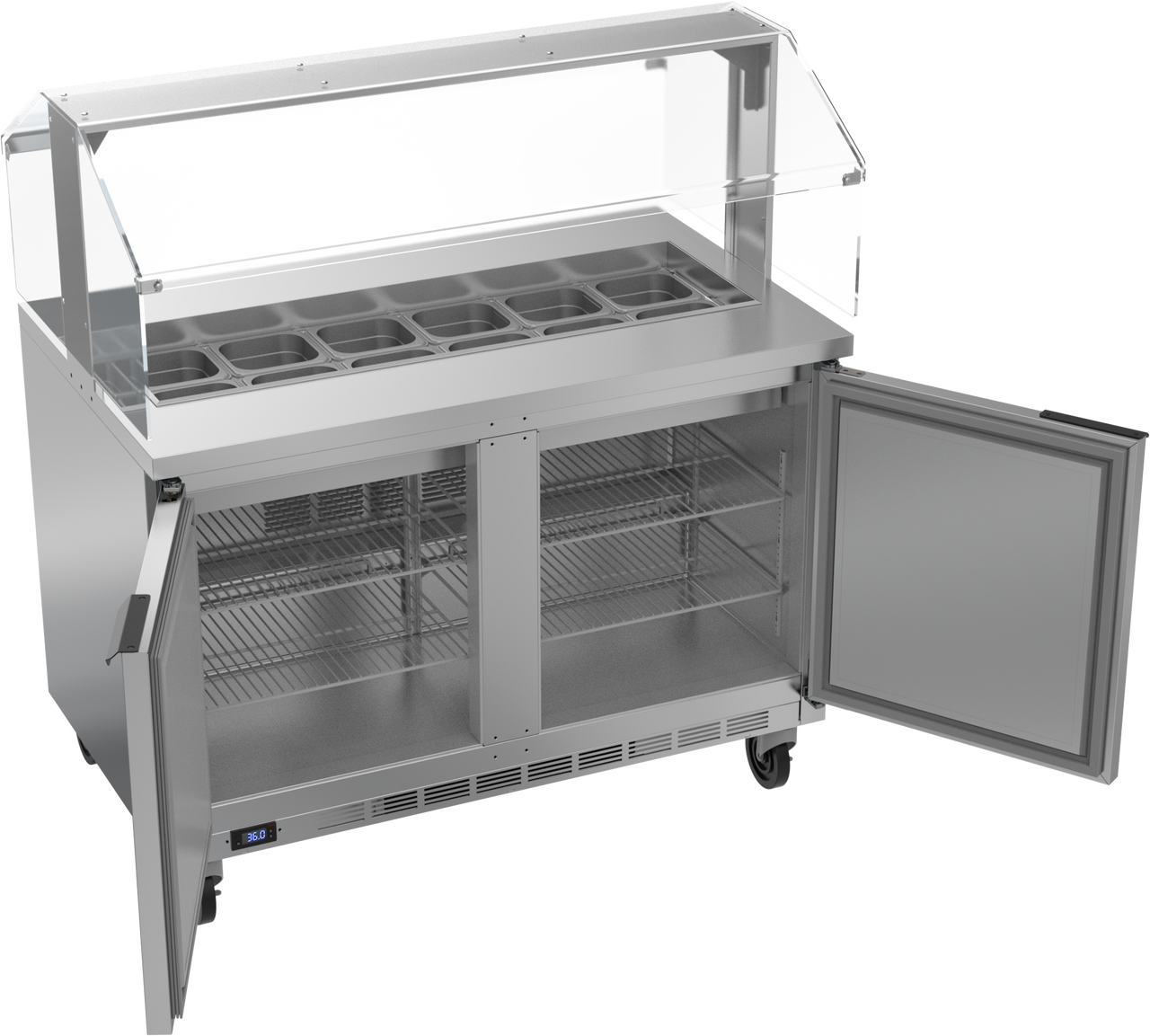 SPE48HC-12-SNZ | 48" Sandwich Prep Table Two Door with Sneeze Guard