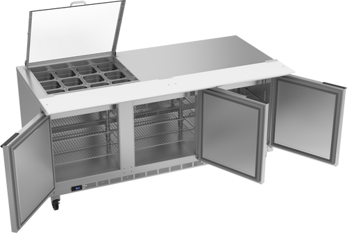 SPE72HC-12M-CL | 72" Sandwich Prep Table Three Door Mega Top with Clear Lid