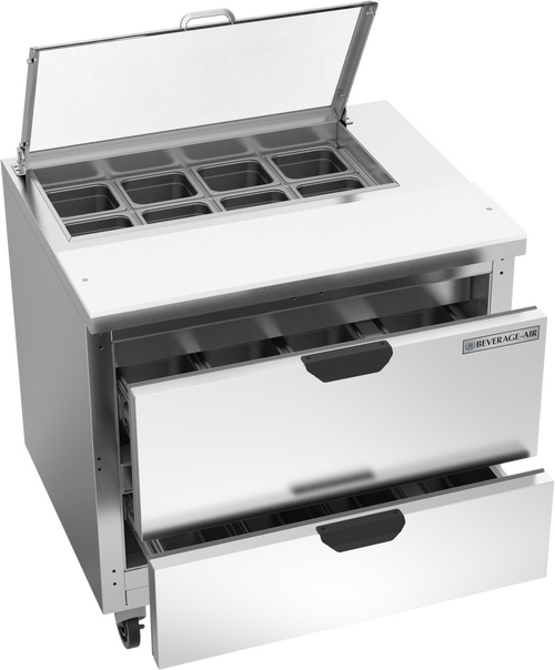 SPED36HC-08-2-CL | 36" Sandwich Prep Table Two Drawers with Clear Lid