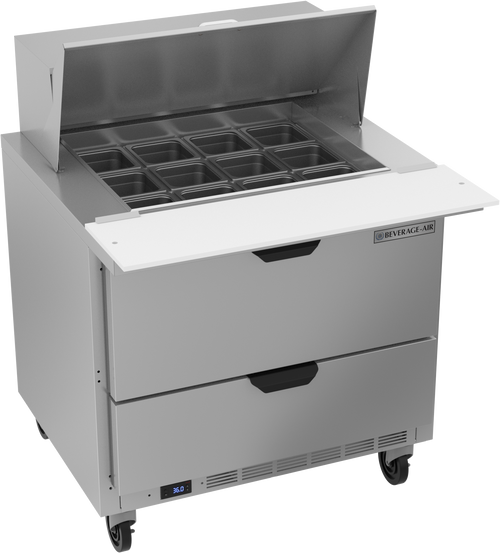 SPED36HC-12M-2 | 36" Sandwich Prep Table Two Drawers Mega Top