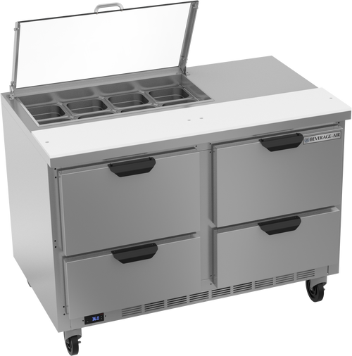 SPED48HC-08-4-CL | 48" Sandwich Prep Table Four Drawers with Clear Lid