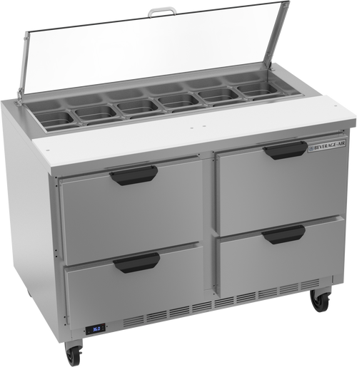 SPED48HC-12-4-CL | 48" Sandwich Prep Table Four Drawers with Clear Lid