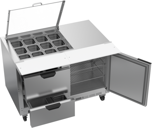 SPED48HC-12M-2-CL | 48" Sandwich Prep Table Two Drawers One Door Mega Top with Clear Lid