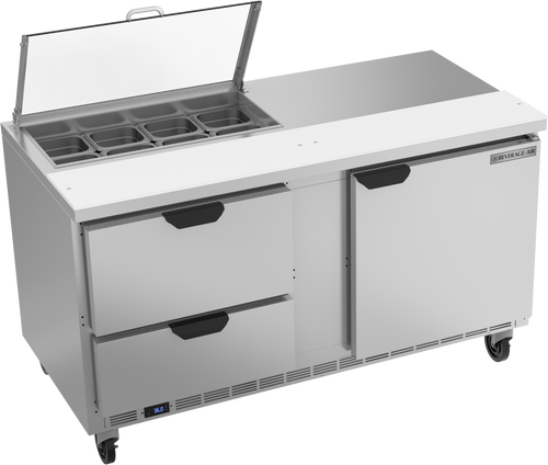 SPED60HC-08-2-CL | 60" Sandwich Prep Table Two Drawers One Door with Clear Lid