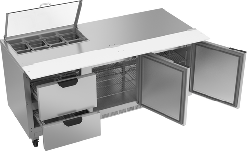 SPED72HC-08-2-CL | 72" Sandwich Prep Table Two Drawers Two Doors with Clear Lid