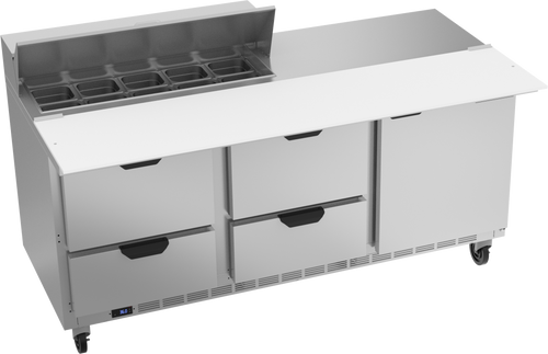 SPED72HC-10C-4 | 72" Sandwich Prep Table Four Drawers One Door with 17" Cutting Board