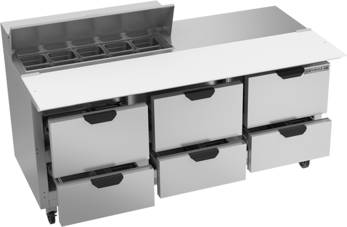 SPED72HC-10C-6 | 72" Sandwich Prep Table Six Drawers with 17" Cutting Board