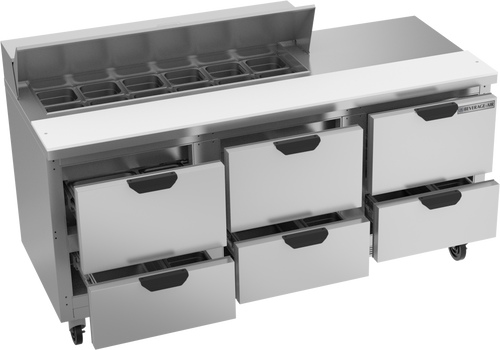 SPED72HC-12-6 | 72" Sandwich Prep Table Six Drawers Standard Top