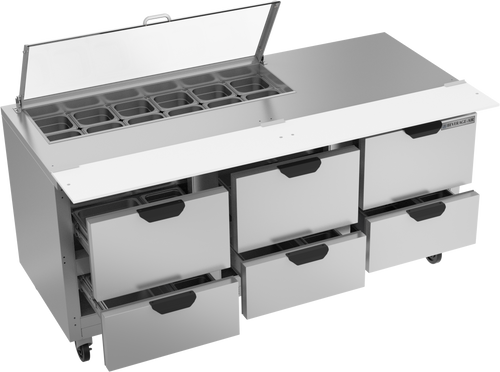 SPED72HC-12-6-CL | 72" Sandwich Prep Table Six Drawers with Clear Lid