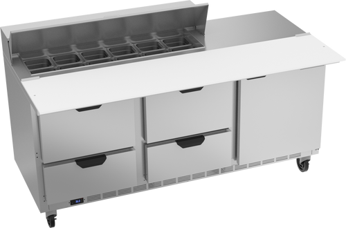 SPED72HC-12C-4 | 72" Sandwich Prep Table Four Drawers One Door with 17" Cutting Board