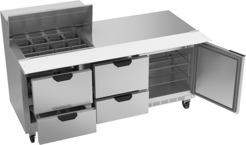 SPED72HC-12M-4 | 72" Sandwich Prep Table Four Drawers One Door Mega Top