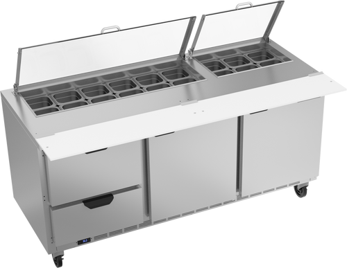 SPED72HC-18-2-CL | 72" Sandwich Prep Table Two Two Doors Drawers with Clear Lid