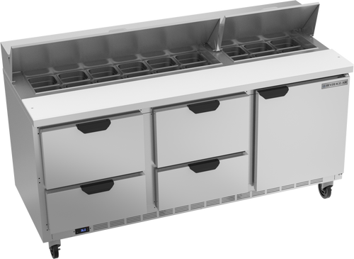 SPED72HC-18-4 | 72" Sandwich Prep Table Four Drawers One Door Standard Top