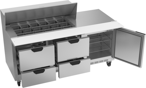 SPED72HC-18M-4 | 72" Sandwich Prep Table Four Drawers One Door Mega Top