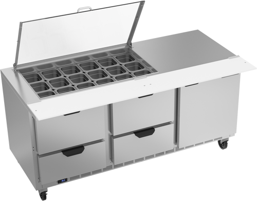 SPED72HC-18M-4-CL | 72" Sandwich Prep Table Four Drawers One Door Mega Top with Clear Lid