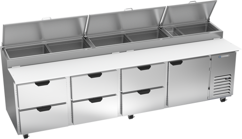 DPD119HC-6 | 119" Six Drawer One Door Pizza Prep Table