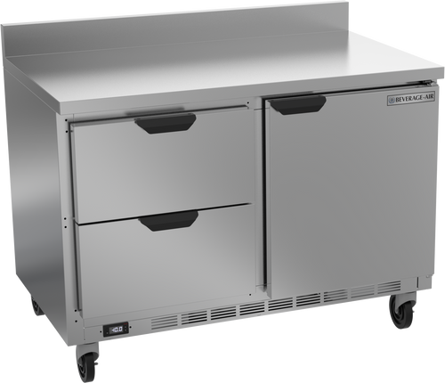 WTFD48AHC-2-FIP | 48" Worktop Two Drawer One Door Freezer with Foamed-In Backsplash