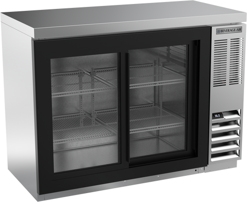 BB48HC-1-F-GS-S-27 | 48" Sliding Glass Doors Food Rated Back Bar in Stainless Steel with SS Top