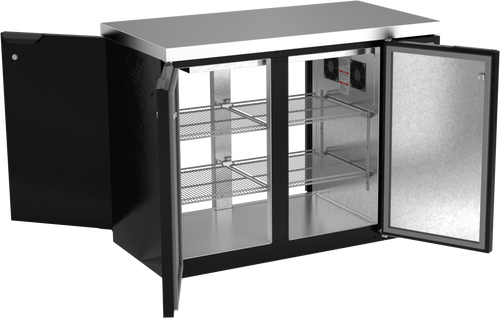 BB48HC-1-F-PT-B-27 | 48" Solid Doors Food Rated Pass-thru Back Bar in Black with SS Top