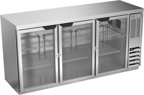 BB72HC-1-FG-S-27 | 72" Sliding Glass Doors Food Rated Back Bar in Stainless Steel with SS Top