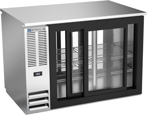 BB48HC-GS-F-PT-S | 48" Sliding Glass Doors Food Rated Pass-thru Back Bar in Stainless Steel