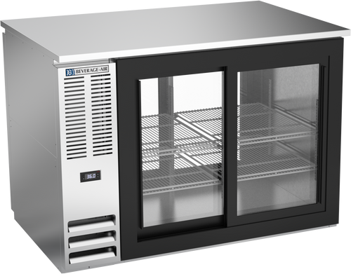 BB48HC-GS-F-PT-S | 48" Sliding Glass Doors Food Rated Pass-thru Back Bar in Stainless Steel