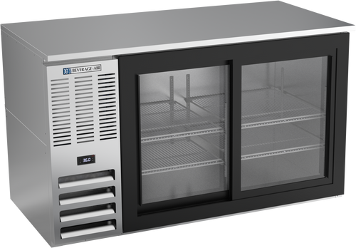 BB58HC-F-GS-S | 58" Sliding Glass Doors Food Rated Back Bar in Stainless Steel